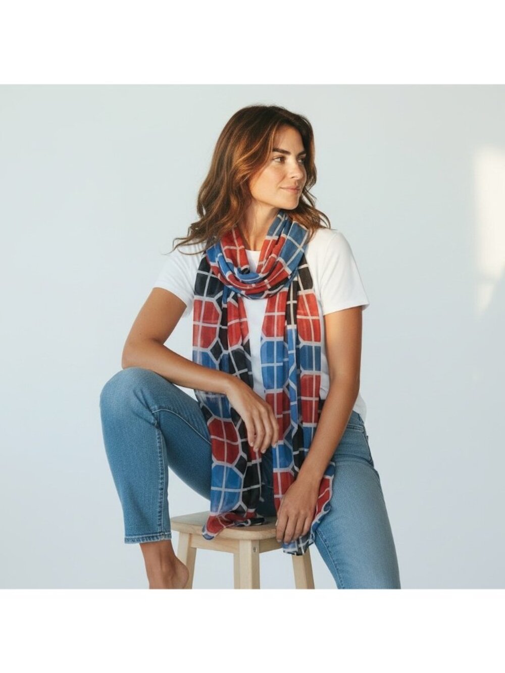 Colorful Geometric Print Scarf By Apt. 9 Lightweight Sheer Polyester Size O/S